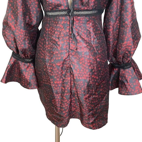 Beulah Red Black Stunning Runway Ruffle V-neck Dress Size L - Picture 6 of 14